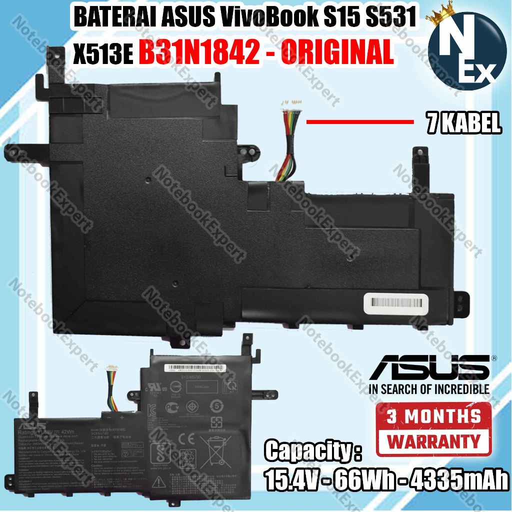 BATERAI LAPTOP ASUS VivoBook S15 S531 X513E (B31N1842) ORIGINAL
