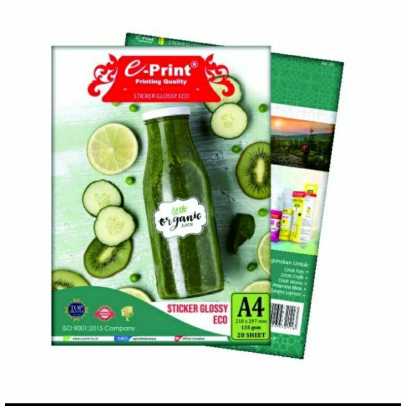 

E-Print stiker glossy ECO/Kertas Stiker Mengkilap 135 gsm A4 isi 20 lembar
