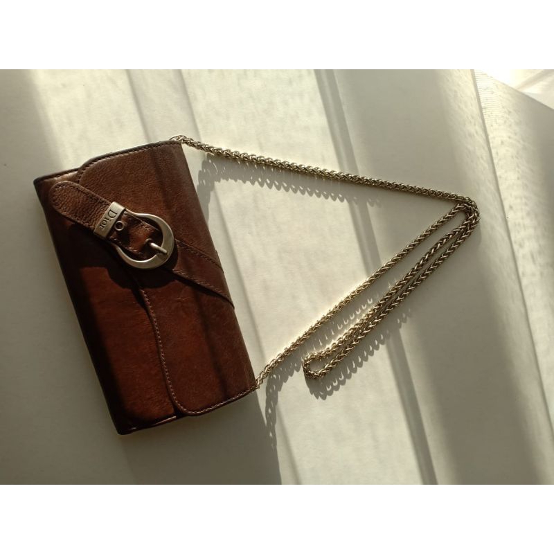 Christian Dior Brown Leather Vintage Gaucho Saddle Wallet Authentic