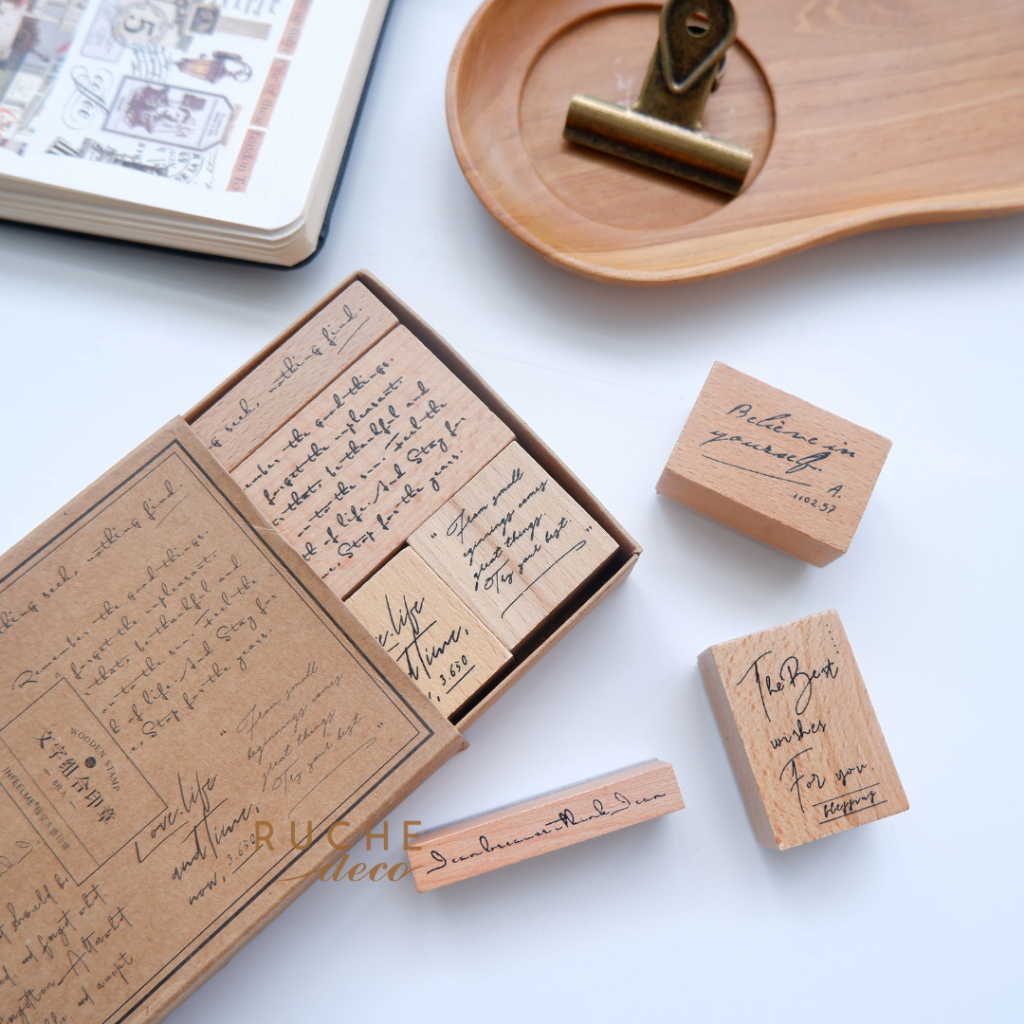 

RUCHE DECO - 1 pcs Wooden Stamps Old Letter Sentence - Stempel Kayu Vintage untuk bullet journal