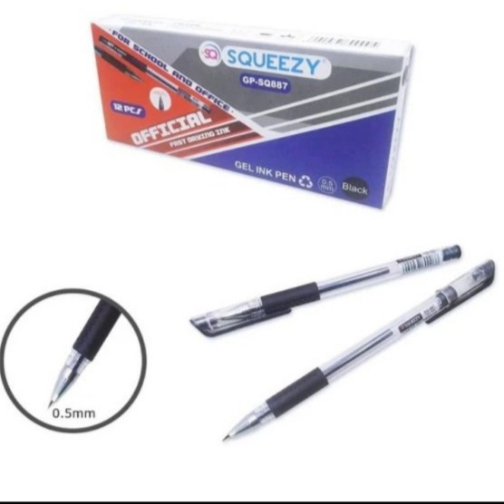 

Gel Pen SQ887 Hitam 0.5mm PAK isi12/Pen Gel Pulpen Gel SQ-887 Hitam