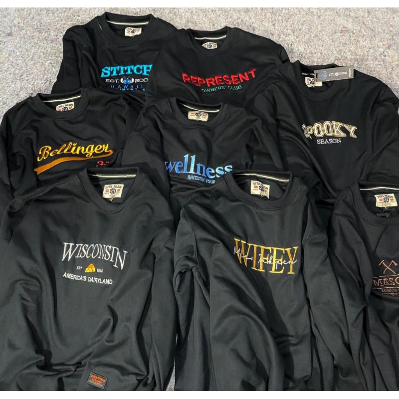 Sweater crewneck hitam motif bordir