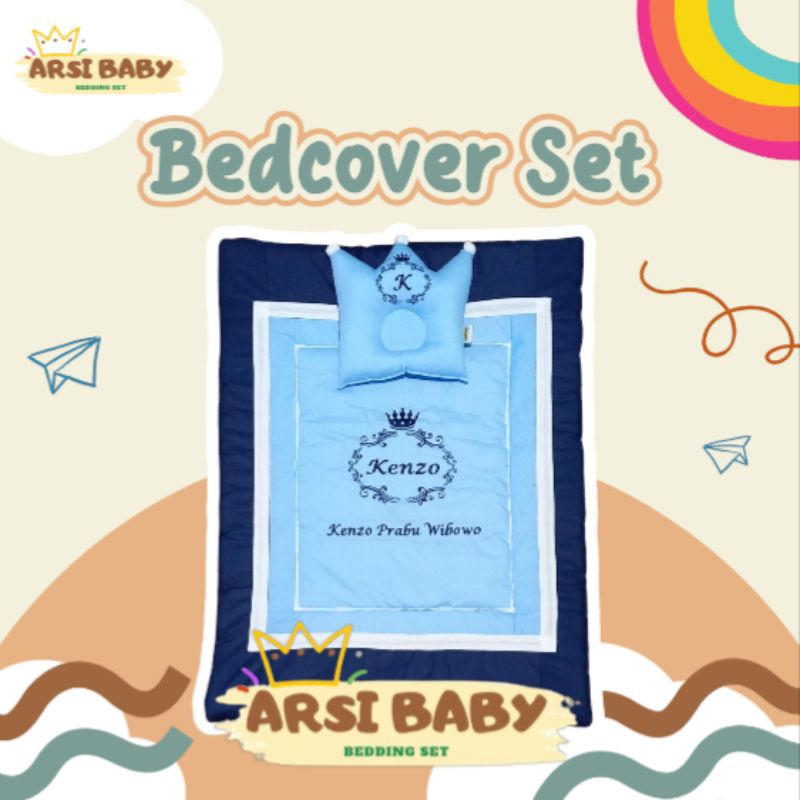 Selimut Bedcover Bayi dan Bantal Crown Custom Nama Arsi Baby