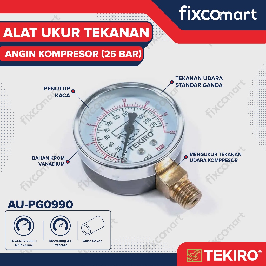 Tekiro Pressure Gauge / Tekiro Ukuran Tekanan Angin Ban 25 Bar