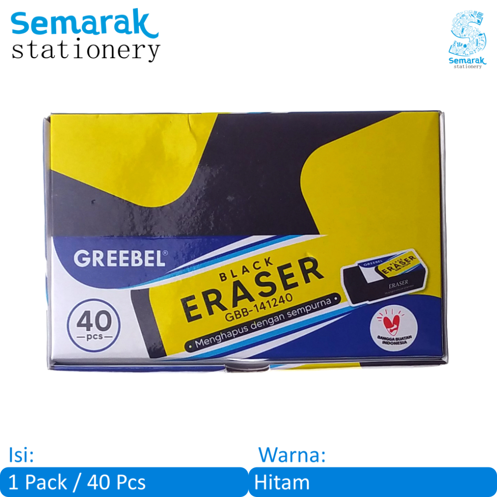 

Greebel Eraser GBB-141240 Penghapus Karet Bebas Debu Kecil - Hitam [1 Pack / 40 Pcs]