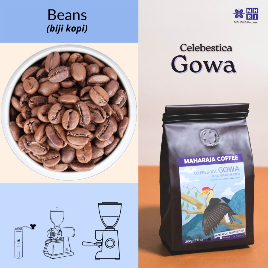 

Maharaja Coffee Celebestica Gowa Sulawesi Arabika 200g Kopi Sangrai Biji / Bubuk