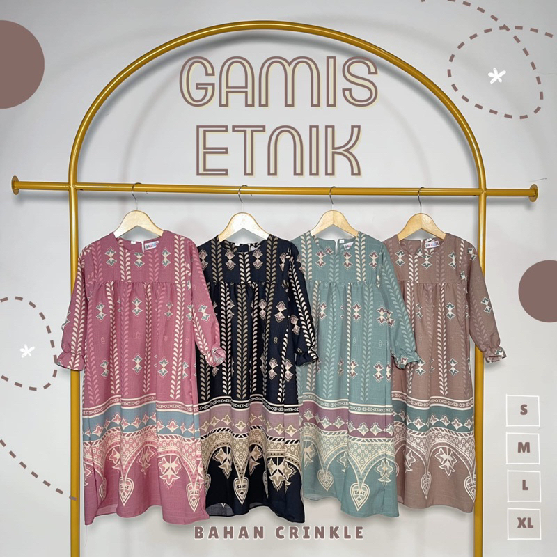 3-7th GAMIS ETNIK CRINKLE PRINT BUSANA MUSLIM ANAK PEREMPUAN JUBAH LONG DRESS