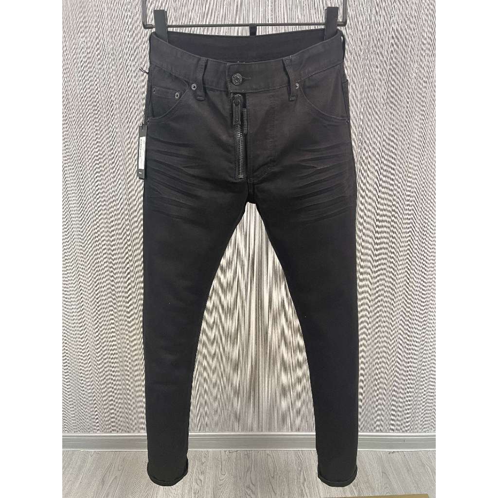 Foto asli jeans kasual pria DSQUARED2, merek trendi high street hitam, jeans ramping sederhana, slim