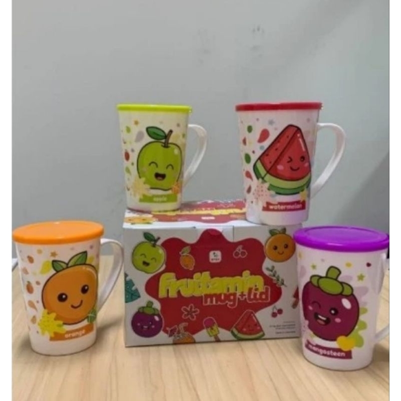 GELAS CANGKIR TUTUP PLASTIK BIGGY MUG LID FRUITAMIN 500ML