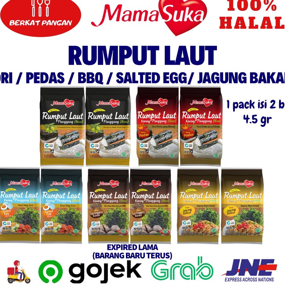 

Kode JP831 MamaSuka Rumput Laut Panggang Ori/ Pedas/ BBQ/ Salted Egg/ Jagung Bakar Isi 2 @4,5gr