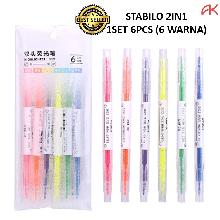 

Sale ANK STABILO HIGHLIGHTER 2IN1 SET ISI 6PCS / PENSIL STABILO WARNA WARNI 2 SISI