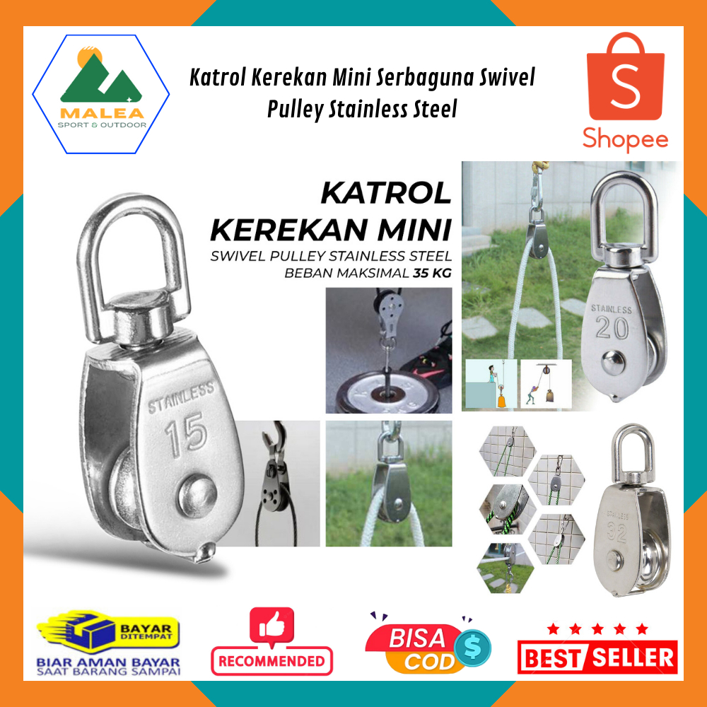 Katrol Kerekan Mini Serbaguna Swivel Pulley Stainless Steel / Katrol Baja Tahan Karat Roda Tunggal P