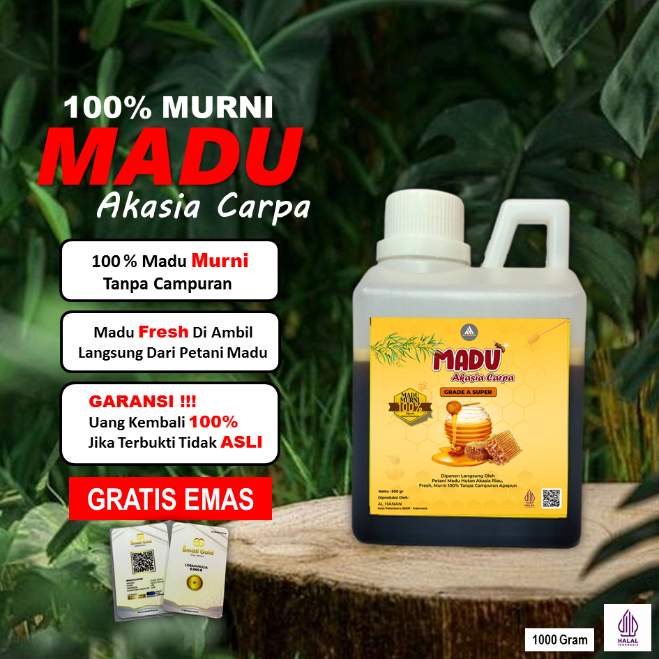 

Madu Asli Hutan Akasia Murni 100% Full Nektar Tanpa Campuran 1 Kg Grade A Super / Madu Multiflora Dominan Akasia Carpa Hutan Riau Al-hanan