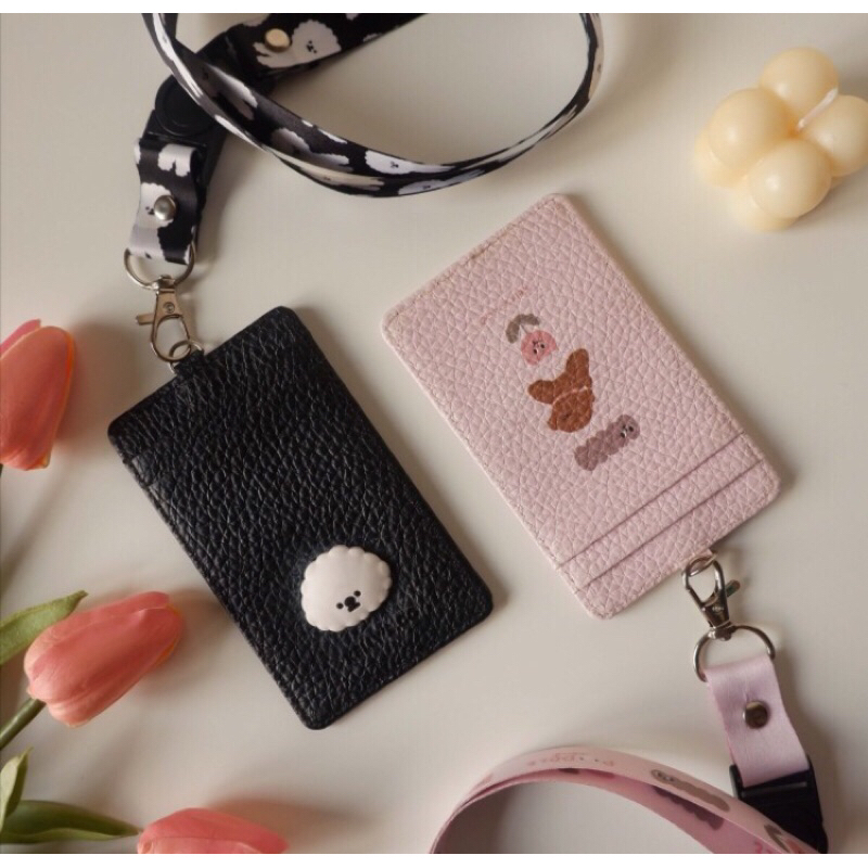 

SALE!! leather Bichon & Printes Flower lanyard