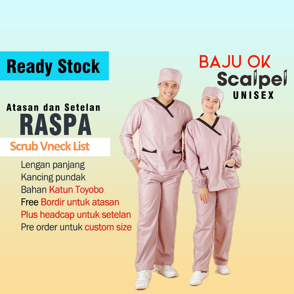 [FREE BORDIR NAMA] Scrub medis RASPA Lengan panjang - Baju OK / Baju Dokter / Baju tenaga medis