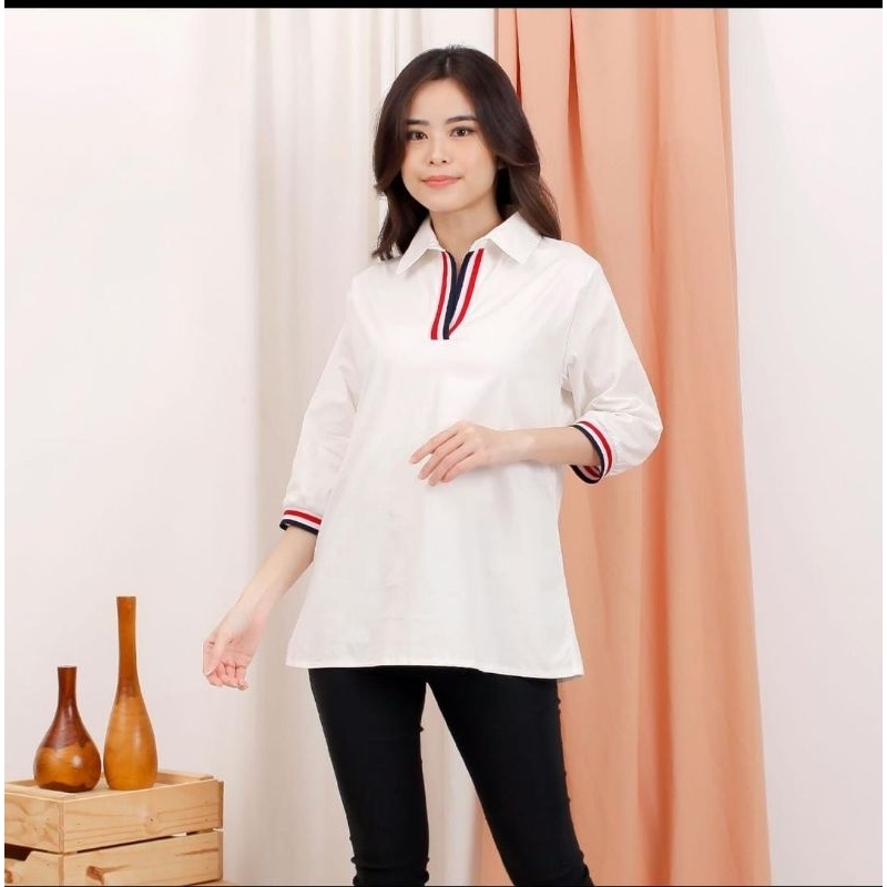 BLOUSE ATASAN KATUN BANGKOK STRECTH BORDIR PUTIH WANITA