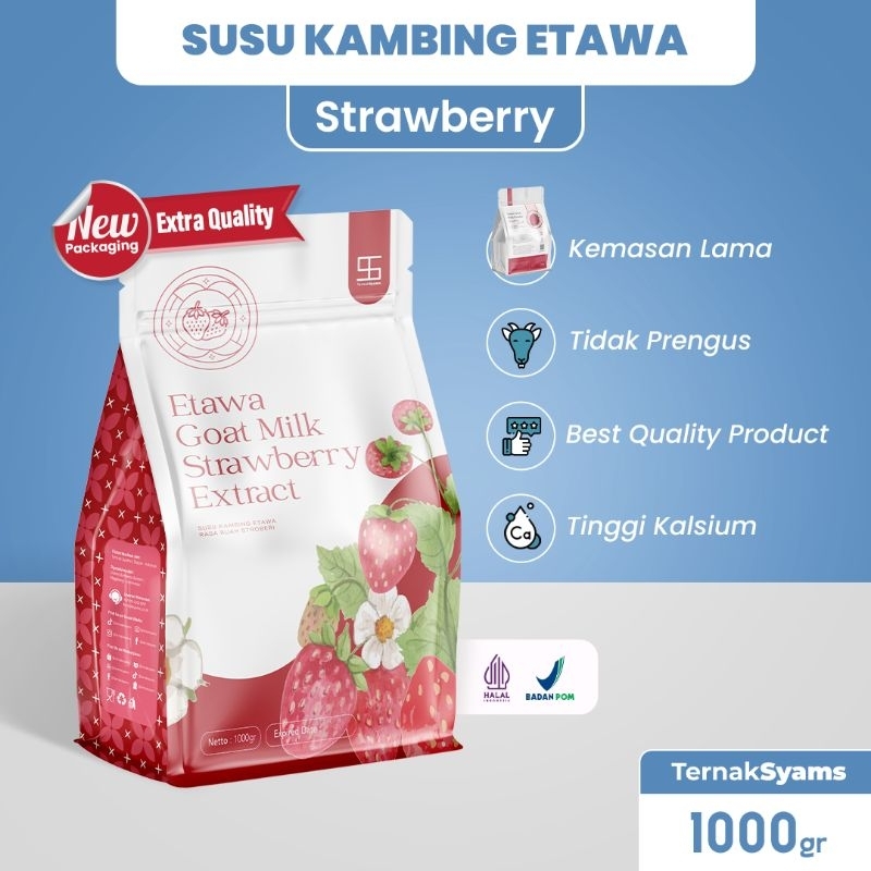 

susu kambing etawa bubuk ternak syam viral varian strawbery pure murni 1000 gram/1 kg terlaris terbaru terviral