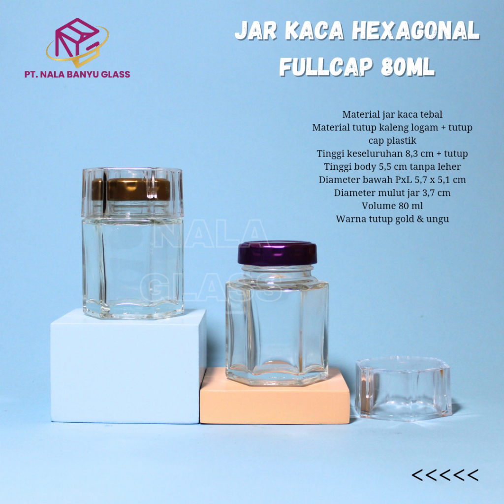 JKHXFC80 jar kaca hexagonal 80ml / mini jar kaca unik / jar kaca madu