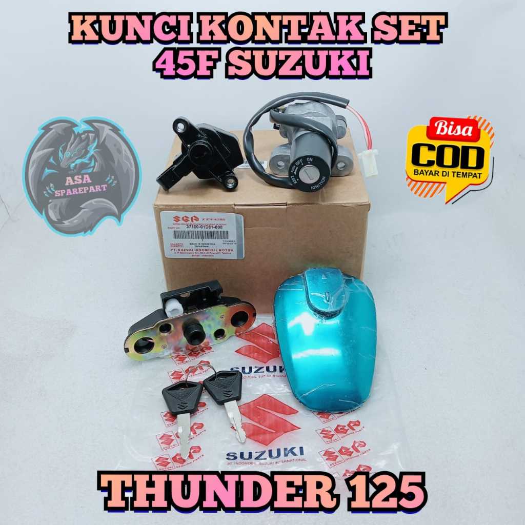 Kunci Kontak Set + Tutup Tangki 45F Asli Original motor Suzuki Thunder 125 , Tander Tunder 1 satu Se