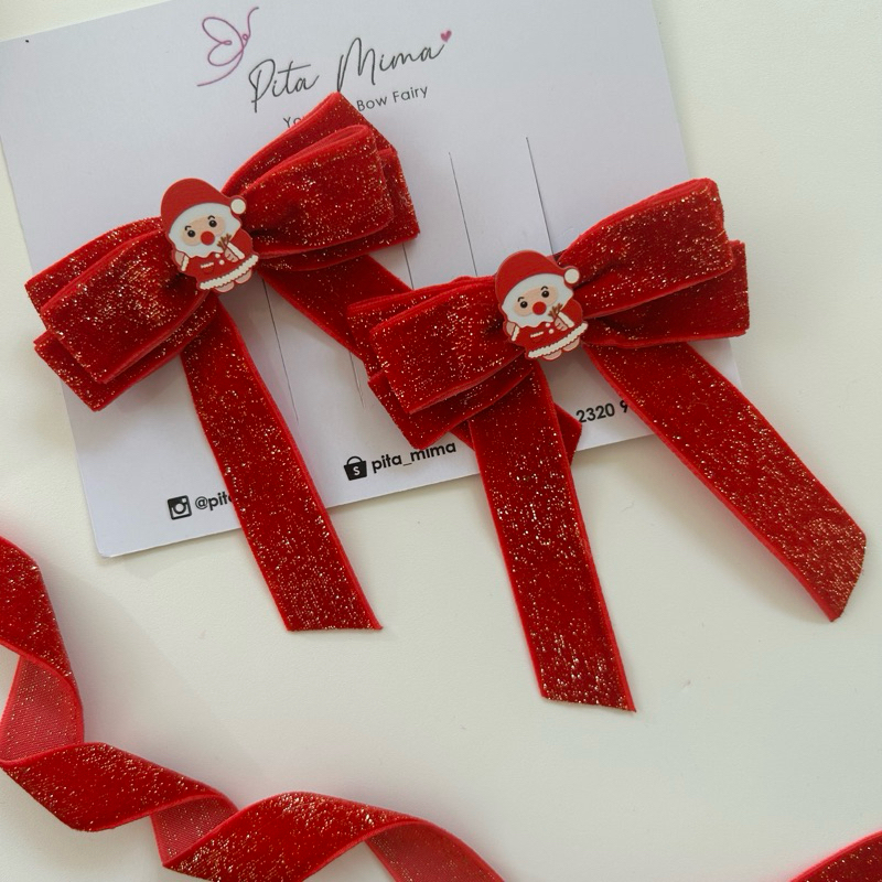 Pita Mima - Santa Hairclip/Jepitan Santa Merah/Jepit rambut anak/Jepit merah/Pita Natal