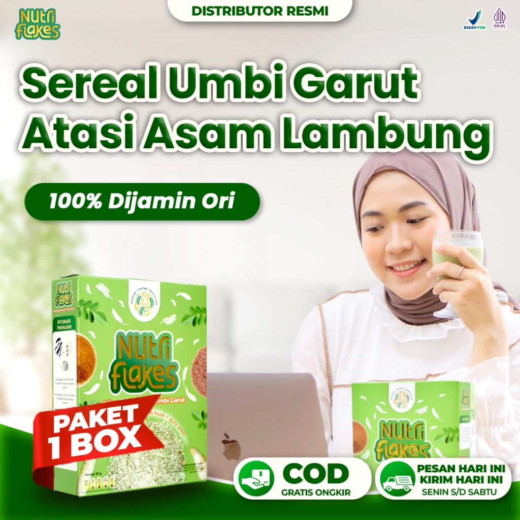 NUTRIFLAKES Sereal Umbi Garut Atasi Asam Lambung Secara Alami Tanpa Efek Samping 1 Box Mengobati GERD dan Sarapan Diet Efektif