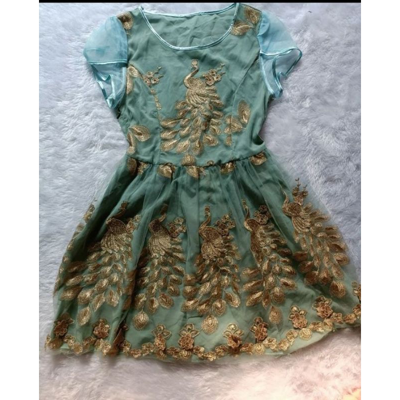 sage mint tile bordir merak dress