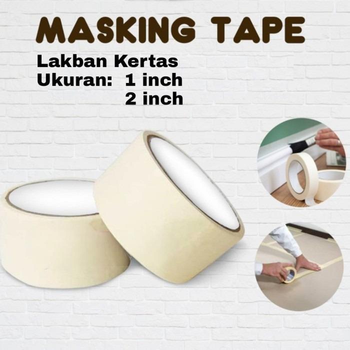 Lakban Kertas 2 inchi / 1 inchi Masking Tape Solasi Kertas Isolasi Perekat Lem