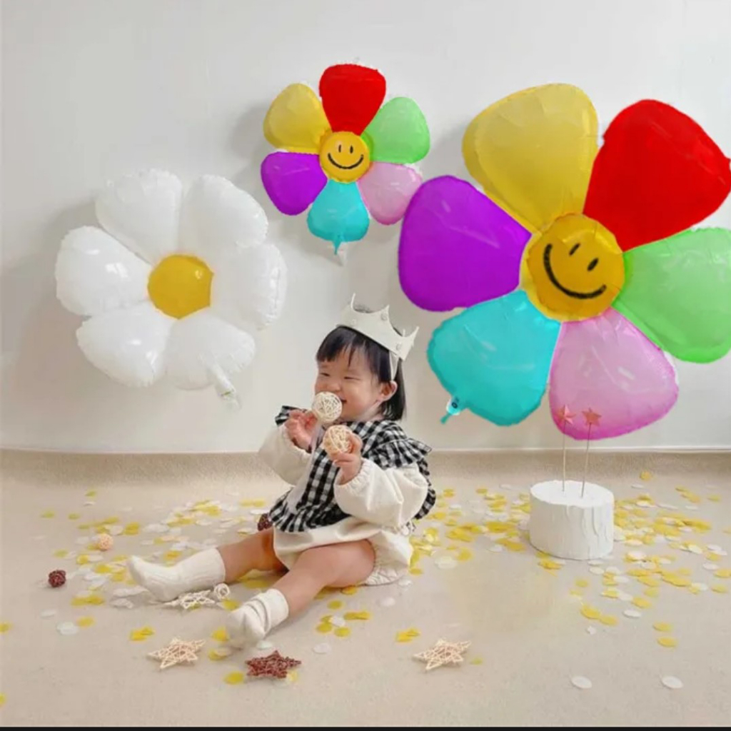 Balon Bunga Matahari Smile Viral Ukuran Jumbo 104 cm Warna Rainbow Balon Foil Udara