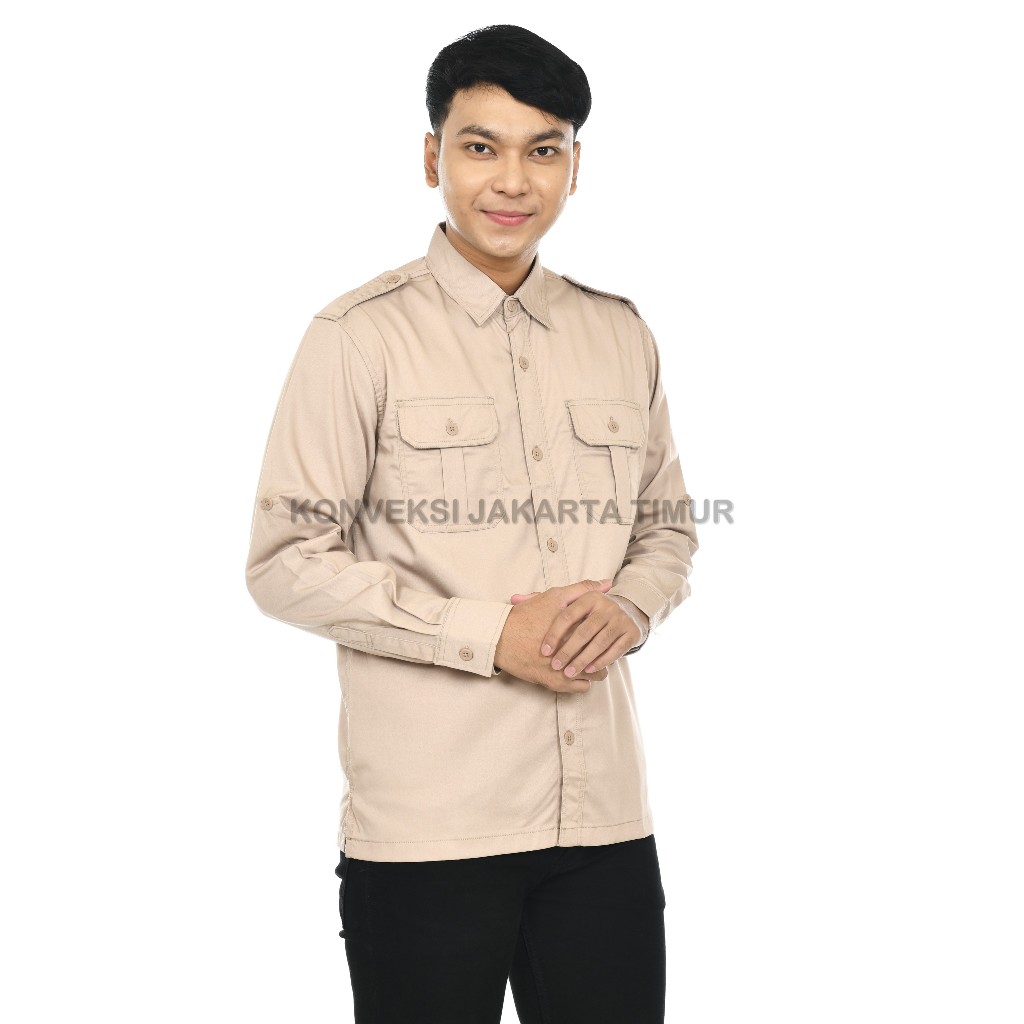 Baju Kemeja PDL Lengan Panjang Pria Wanita Warna Cream - Seragam Pakaian Kerja Dinas Lapangan Outdoo