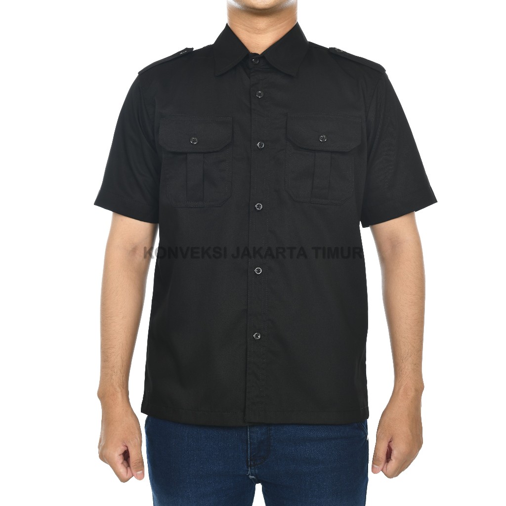 Baju Kemeja PDL Hitam Lengan Pendek  Pria Wanita - Seragam Pakaian Kerja Dinas Lapangan Outdoor Gunu