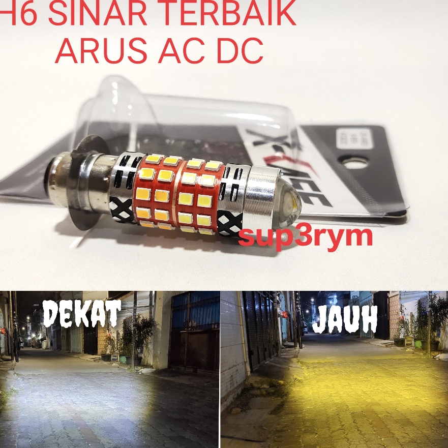 Restock Lampu Utama H6 laser gun plus senja Putih kuning 4 LED AC DC
