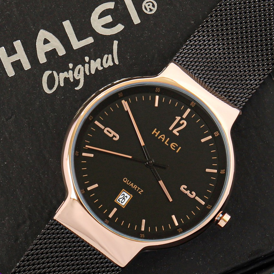 Halei Watch 8026 M - Jam Tangan Halei Pria Rantai Pasir Tanggal Aktif Analog Kekinian - Tahan Air da