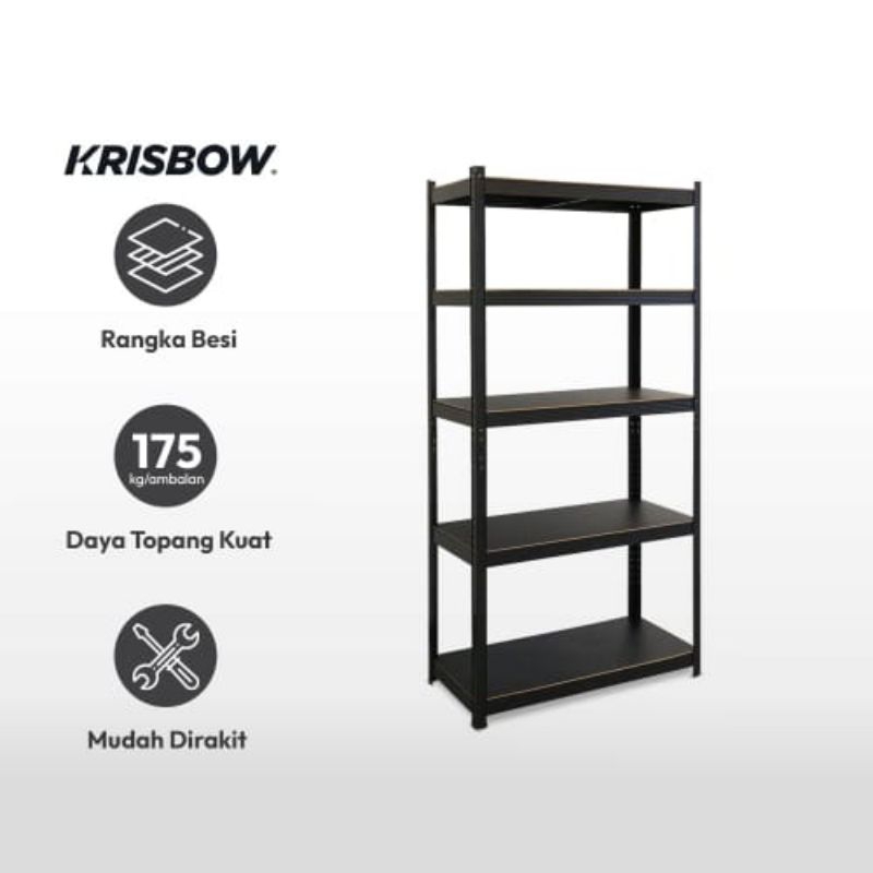 Krisbow 90x30x180 Cm Rak Besi 5 Tingkat  Hitam Ace Hardware