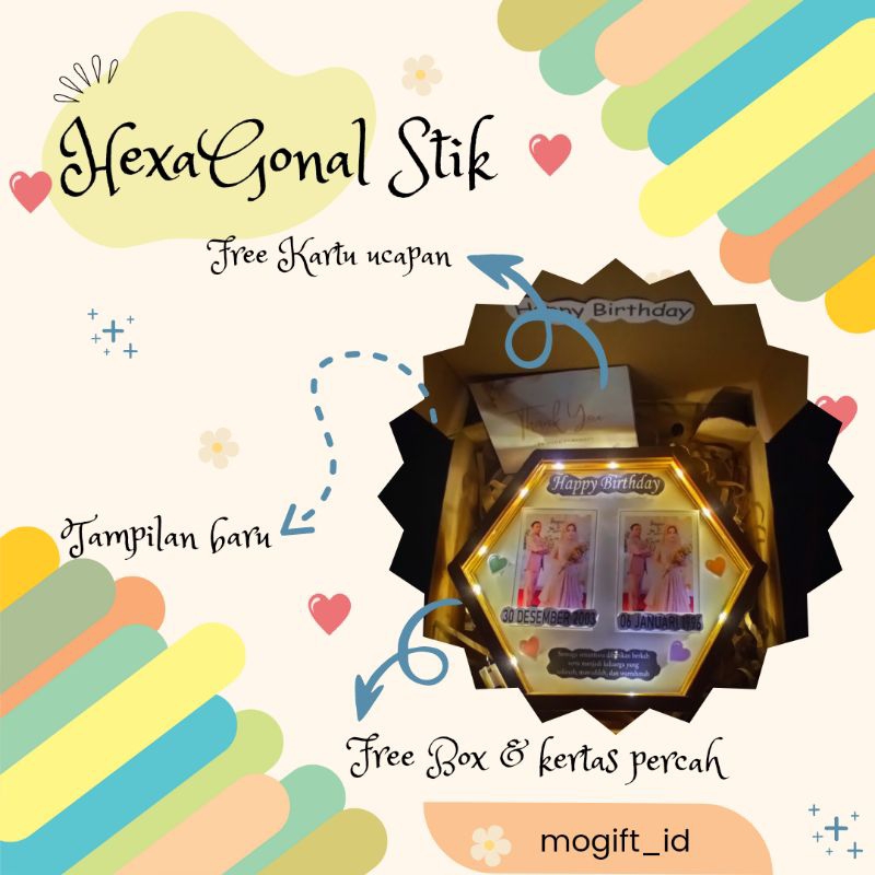 TERMURAH  (COD) Kado ultah,annyversary,wedding,wisuda dll Hexa Stik Frame 3D,kado kekinian,EstetikFr