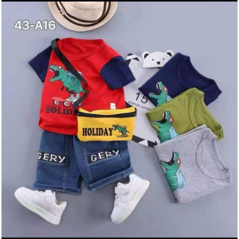 Stelan anak cowok Dinosaurus free tas usia 1-5th