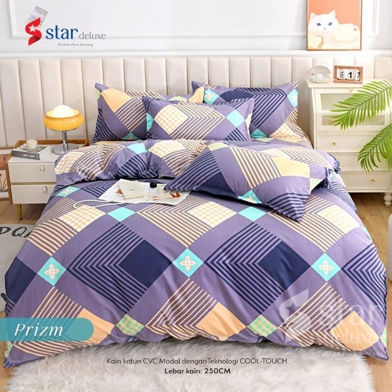 Sprei 180x200 Sprei karet katun cvc original Grade 1 merk Star Deluxe motif Prizm