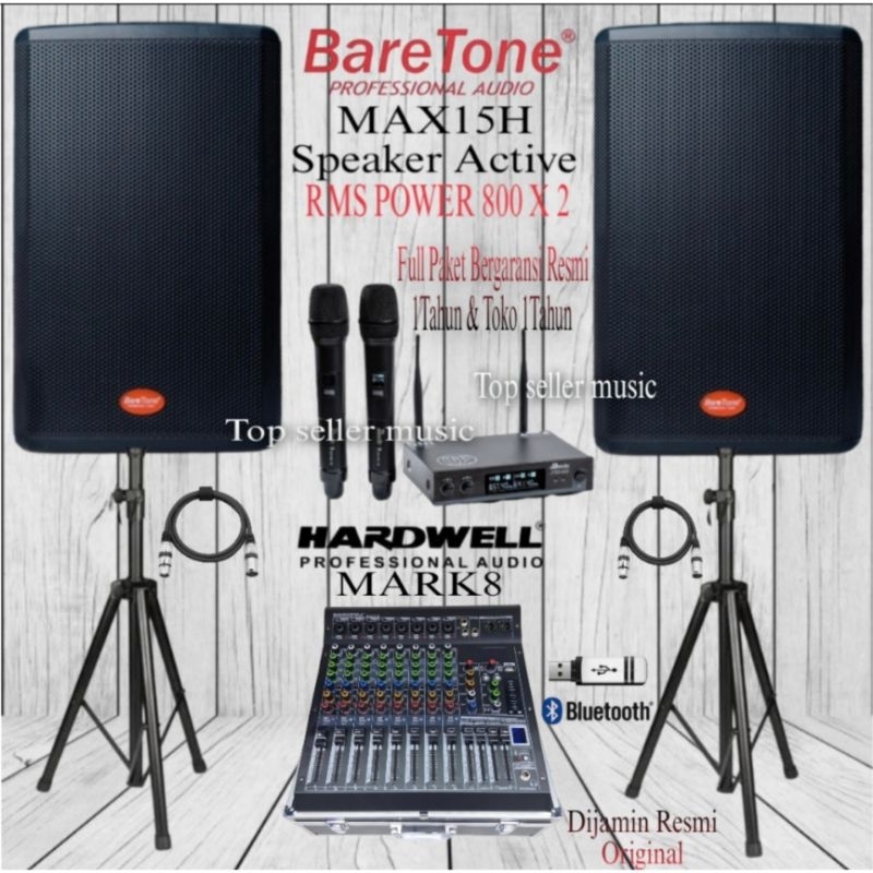 Paket Sound System Outdoor/Indoor BareTone MAX15H Mixer 8Ch Mic 2Wireless komplit