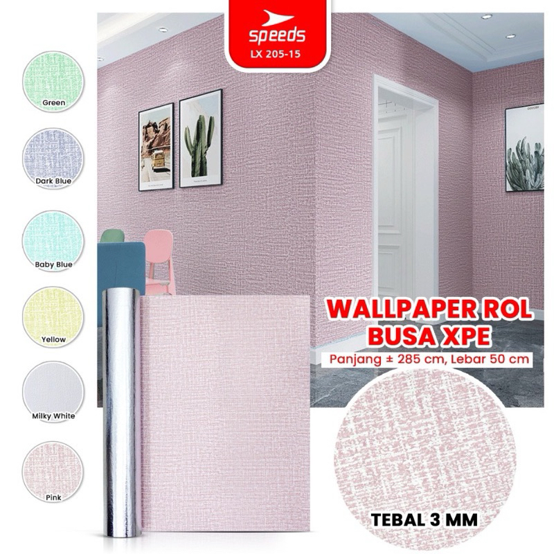SPEEDS Wallpaper Dinding Foam Roll Motif Kain Linen Wallpaper Stiker Dinding Kamar Tidur 205-15