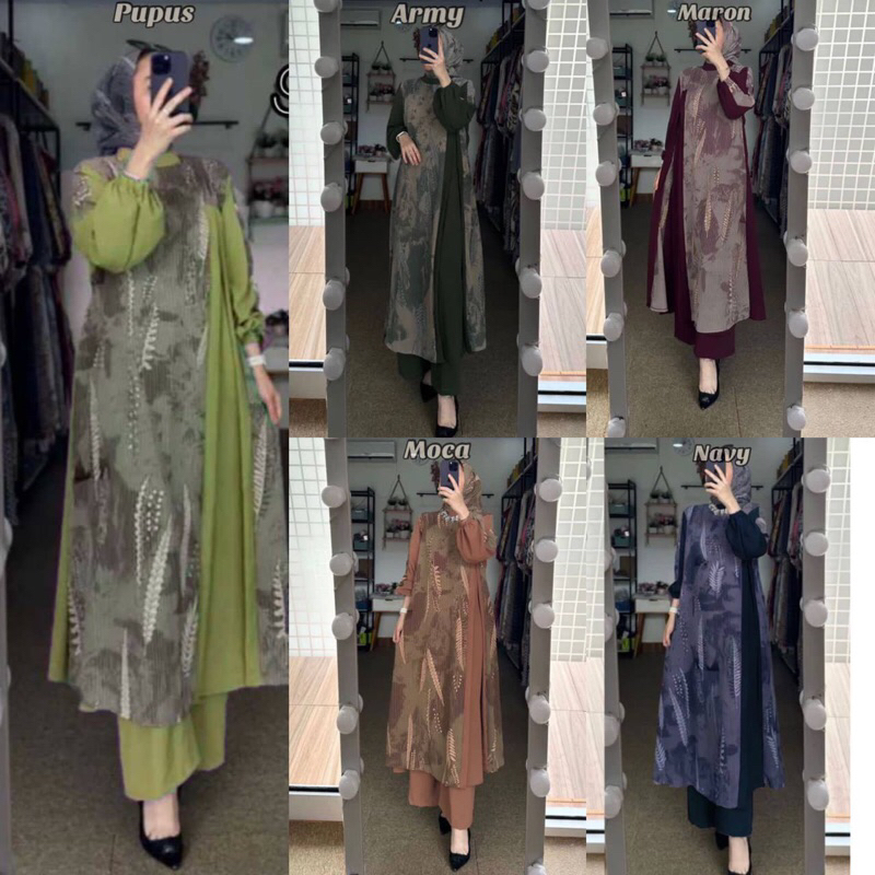 One set hijab wanita dewasa tama dress kekinian terbaru lebaran 2024 premium bahan ceruti terlaris