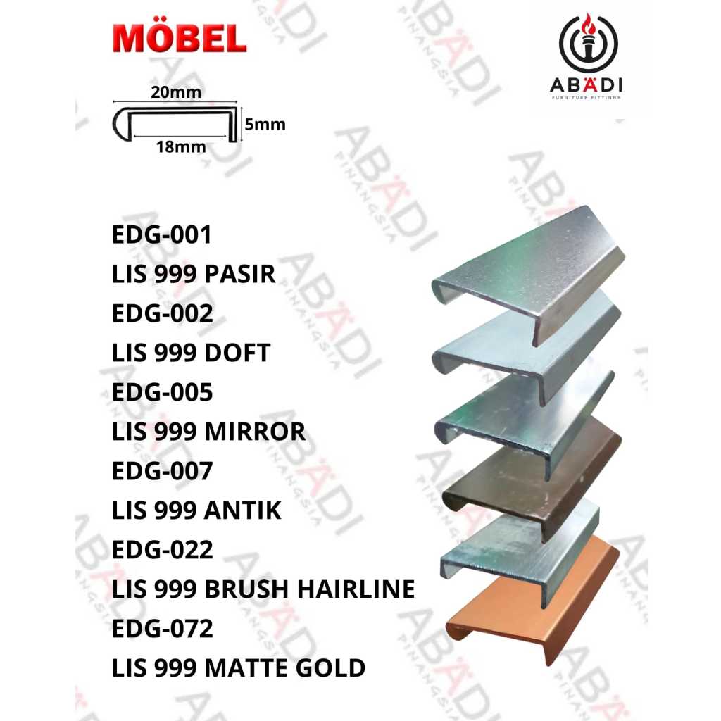 Lis List Variasi Edging Alumunium Pinggiran Profil Frame Lemari Penutup Furniture EA-19