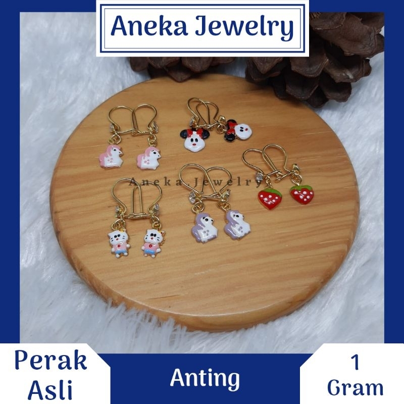 Anting Anak Gantung Karakter, Sepuh Emas Kuning Perak, Perak Asli 925