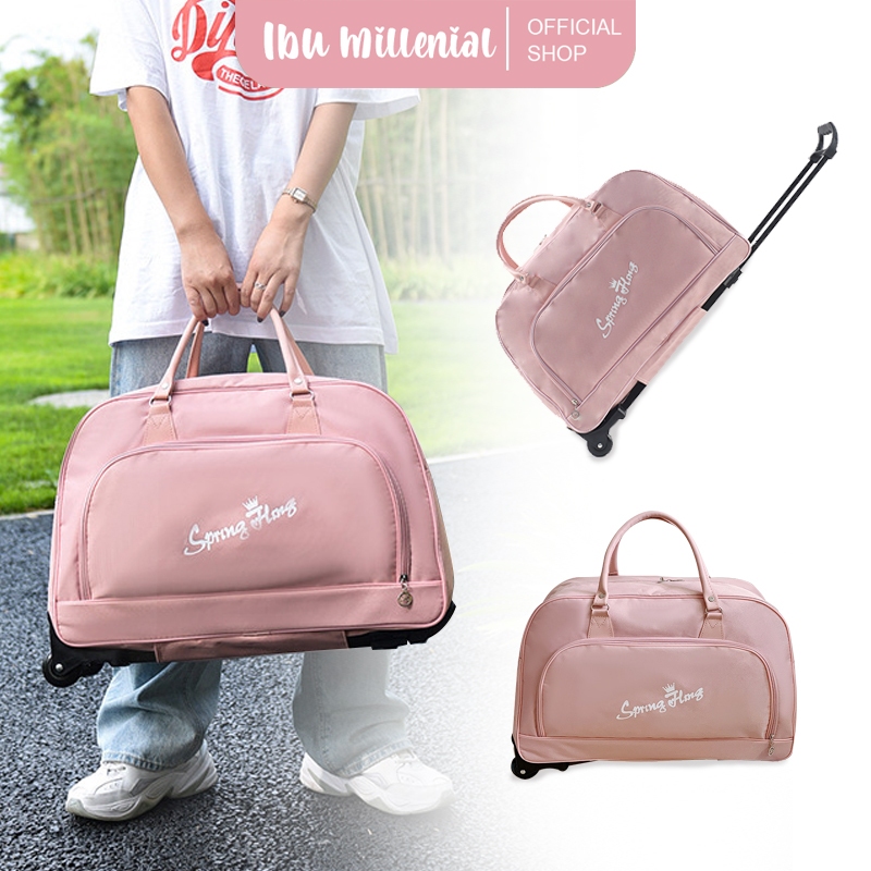 IBUMILLENIAL Tas Trolley Duffel Tas Koper Perjalanan Tas  Travel Troli 2 Roda 360 Derajat Handle Kua