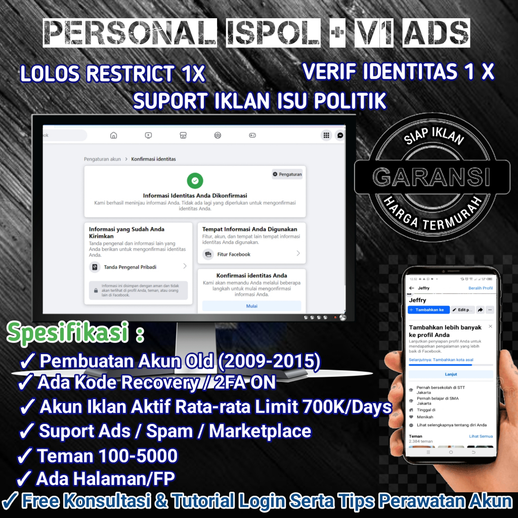 AKUNFBAds Sudah Verified KTP IsuPol Centang Hijau + VERIFIED 1X