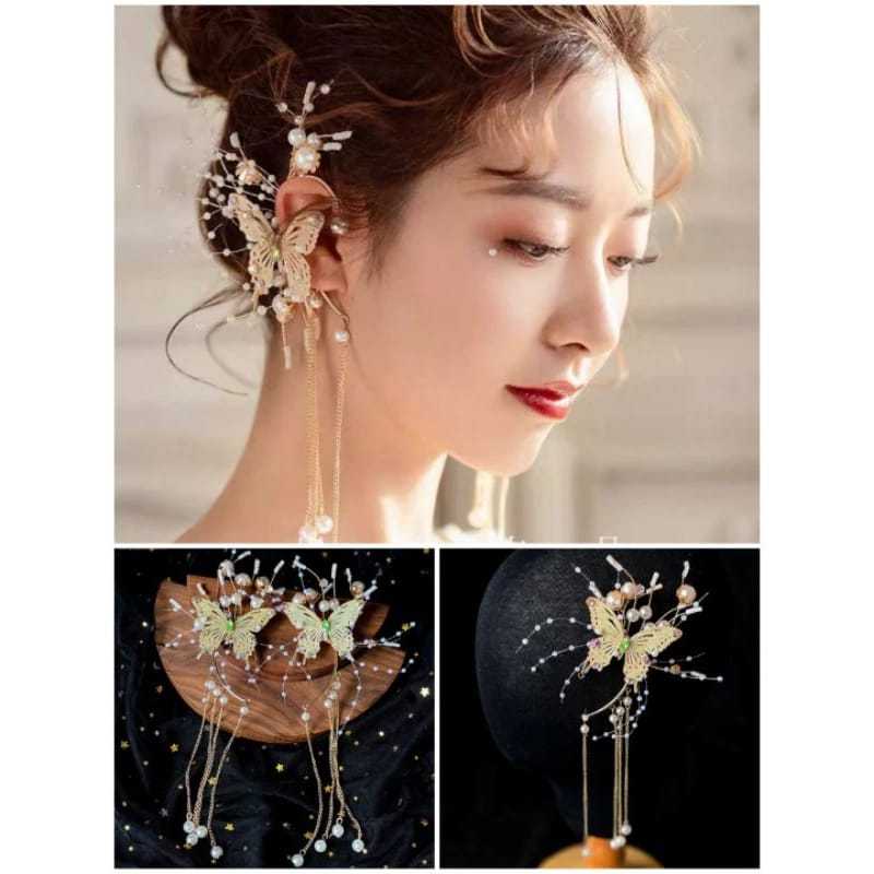 Earcuff Gold - Hiasan Telinga - Headpiece Hiasan Kepala - Jepit Bentuk Kupu - Kupu
