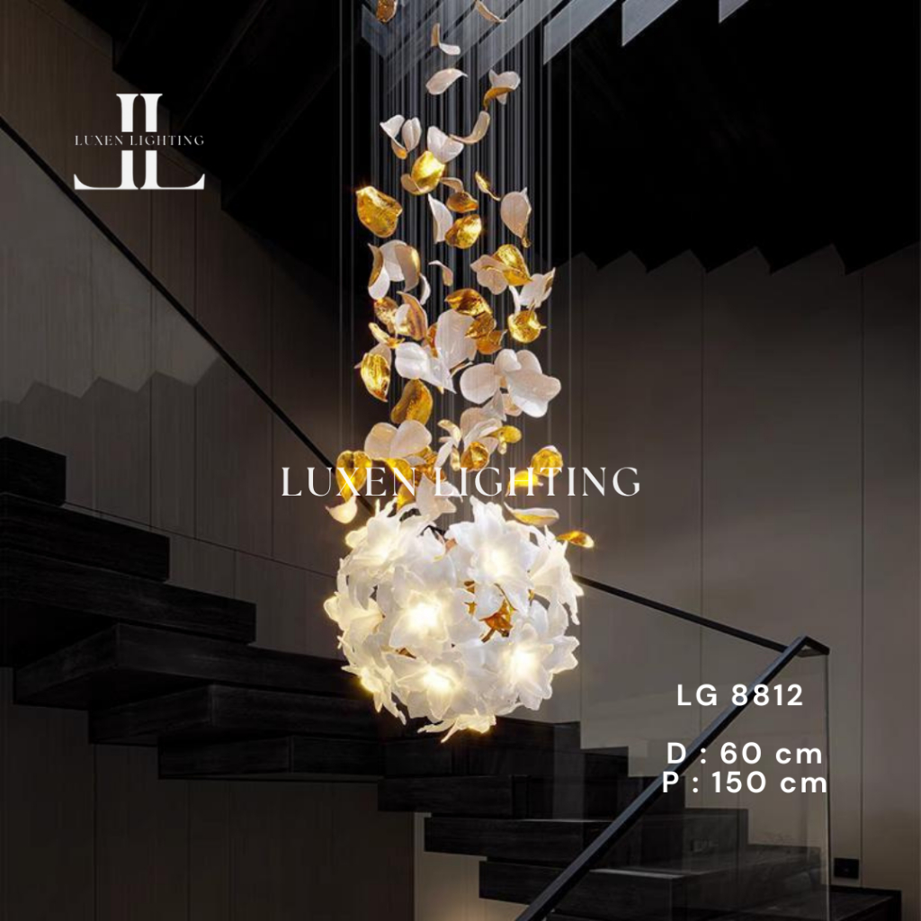 Lampu Gantung Hias Void Bunga Modern Elegan Gold + White LG 8812 / D60