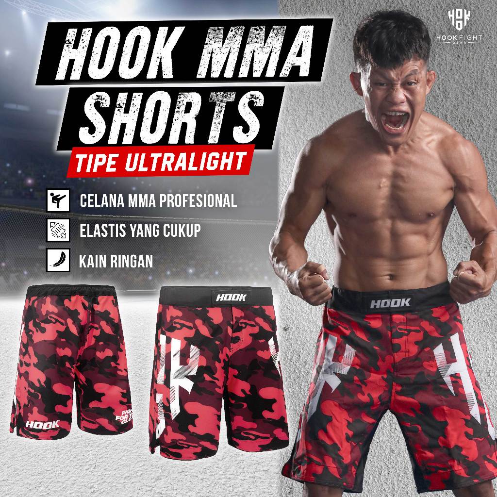 Celana MMA Hook Fight Gear, MMA Shorts Hook, Celana Muay Thai, Celana Kick Boxing, Hybrid Shorts Hoo