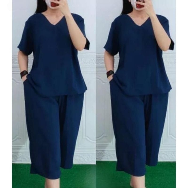 One set pajamas lengan pendek polos crinkle airflow//Setelan andin polos pendek crinkle series.[COD]