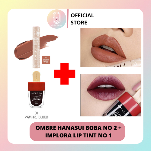 Qeila - PAKET OMBRE MANTUL HANASUI LIP CREAM BOBA 02 BROWN SUGAR & IMPLORA LIP TINT VAMPIRE BLOOD