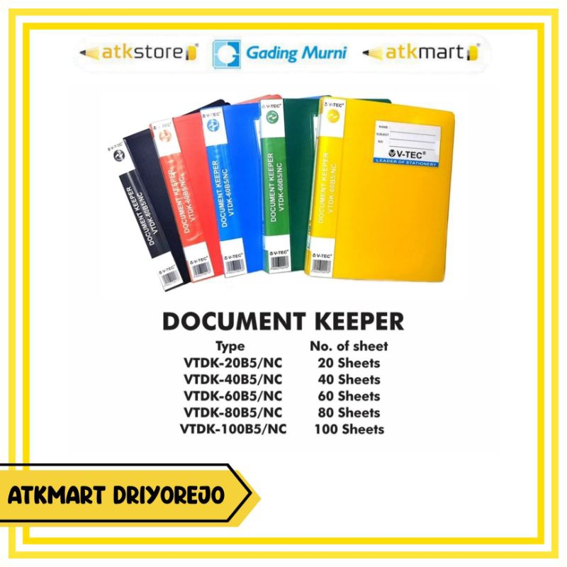 

V-TEC DOCUMENT KEEPER B5 VT-DK-20B5/40B5/60B5/80B5/100B5NC - DISPLAY BOOK - MAP RAPOR - MAP DOKUMEN ISI PLASTIK