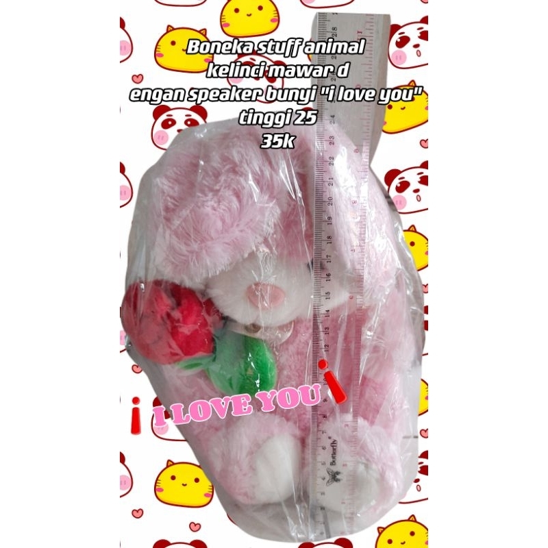Thirft Boneka / rabbit pink bulu lebat speaker bicara